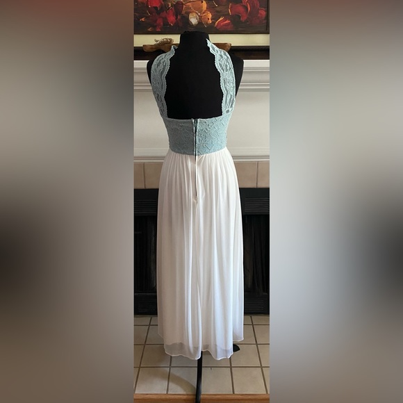 Jodi Kristopher Aqua Lace Bodice and White Chiffon Gown with Sequin Accents. - Picture 5 of 5